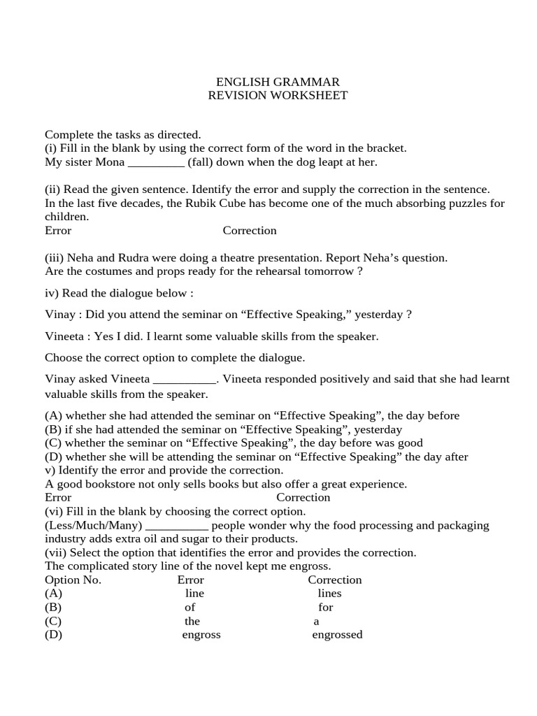 GRAMMAR Worksheet | PDF