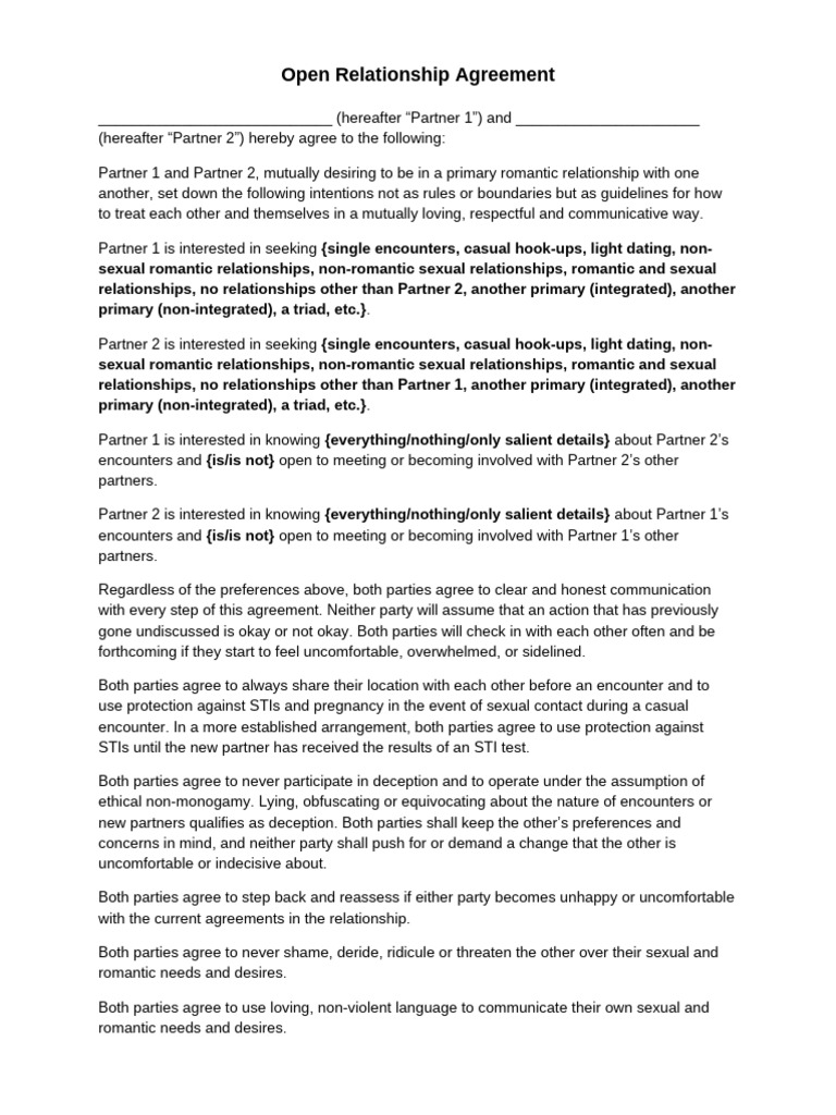 Open Relationship Agreement | PDF | Sexually Transmitted Infection ...