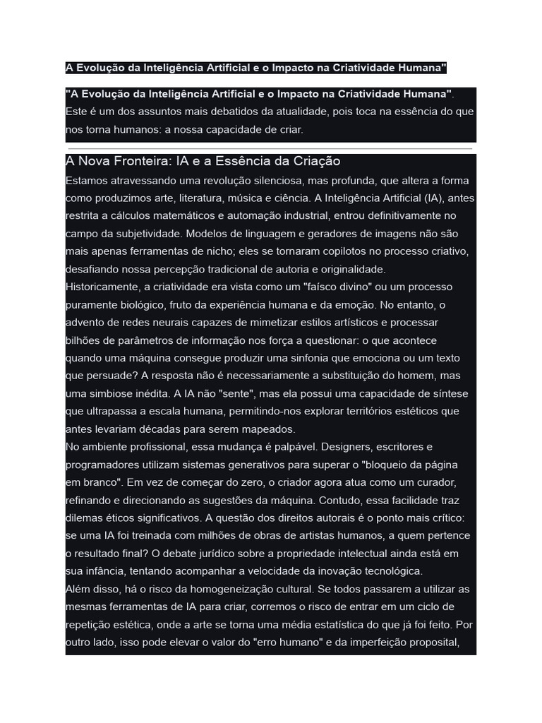 A Evolução Da Inteligência Artificial e o Impacto Na Criatividade ...