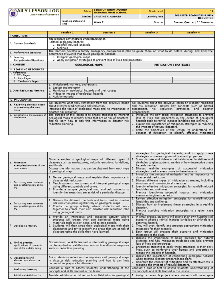 DLL DRRR Quarter 2 Week 2 | PDF | Natural Disasters | Disaster Risk ...