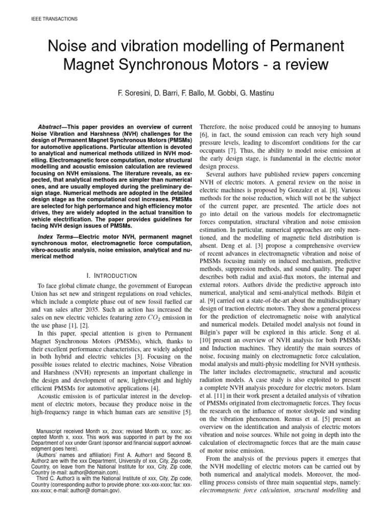 Noise and Vibration Modelling of Permanent Magnet Synchronous Motors ...