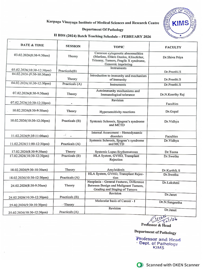 Bds Teaching Schedule February 2026 | PDF