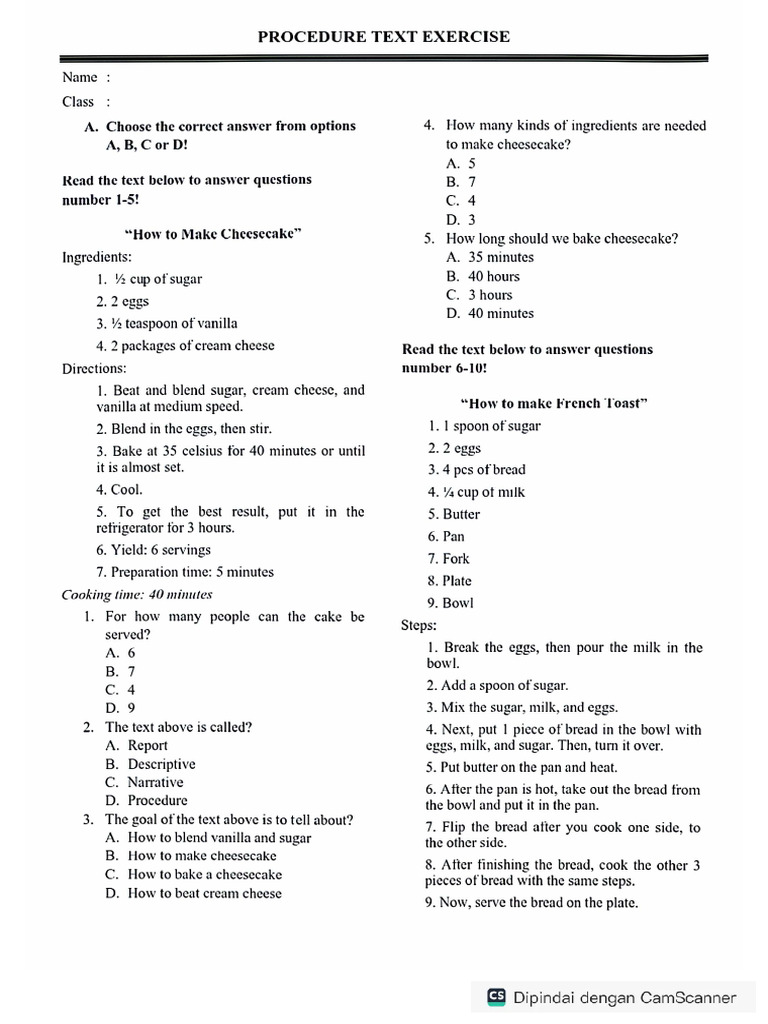 Procedure Text Exercise 1 | PDF