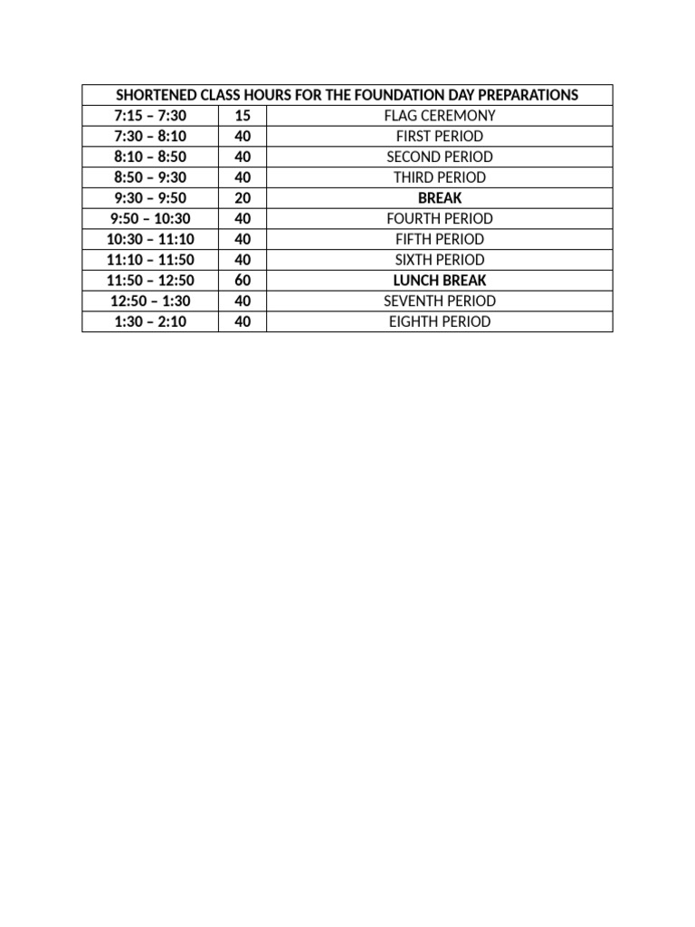 Shortened Time Class Program | PDF