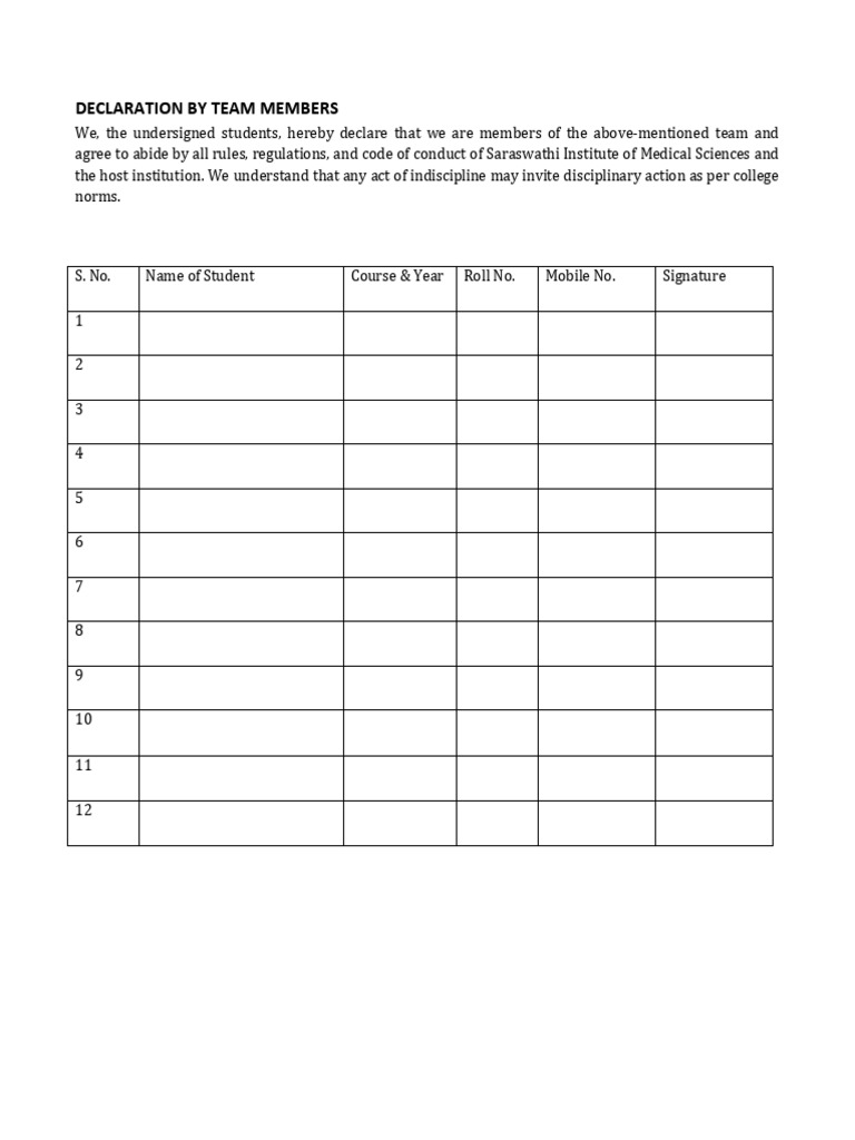 Declaration by Team Members | PDF