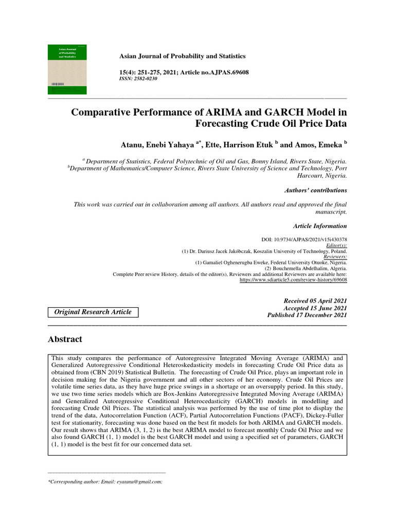 Comparative Performance of ARIMA and GAR | PDF | Autoregressive ...