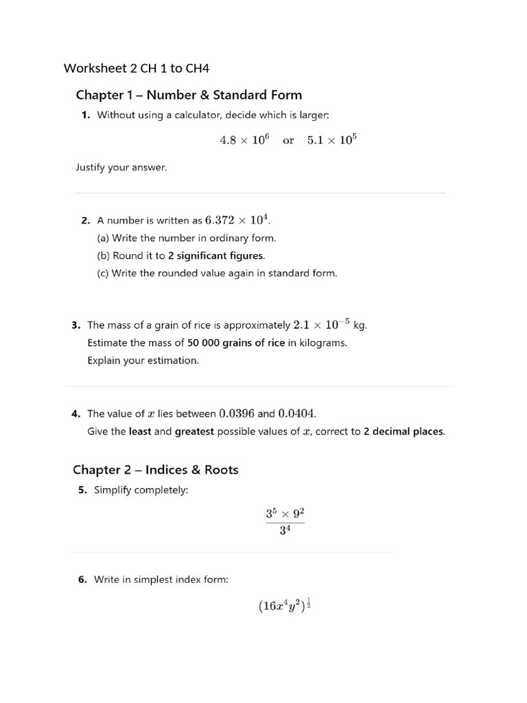Worksheet 2 CH 1 to CH4 | PDF