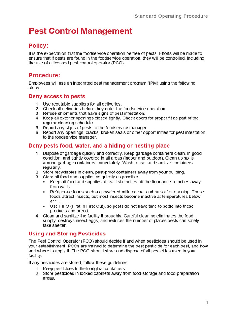 Pest Control Management SOP | PDF | Pesticide | Pest (Organism)