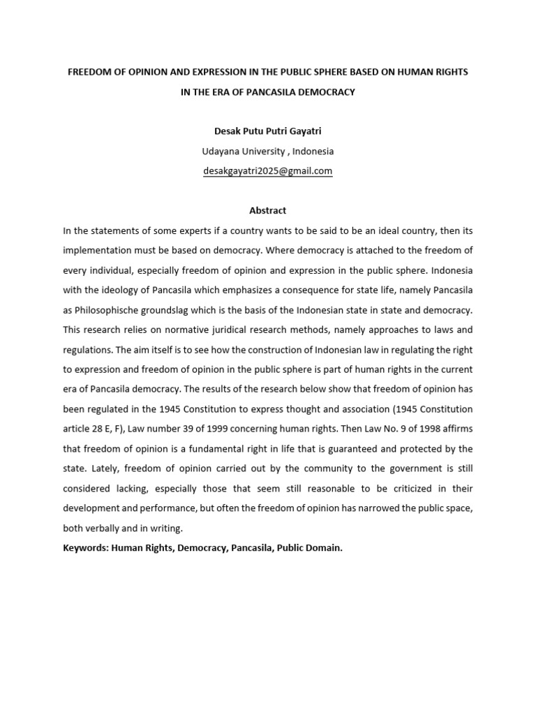 Freedom of Opinion and Expression in The Public Sphere Based On Human ...