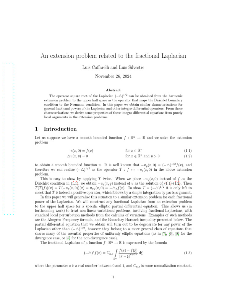 An Extension Problem Related To The Fractional Laplacian | PDF ...