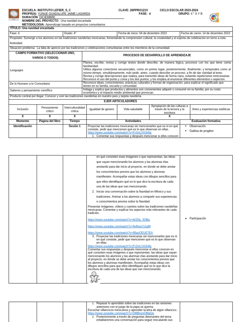 Planeacion Proyecto 4to Grado 04-14 Dic 2023 | PDF | Navidad