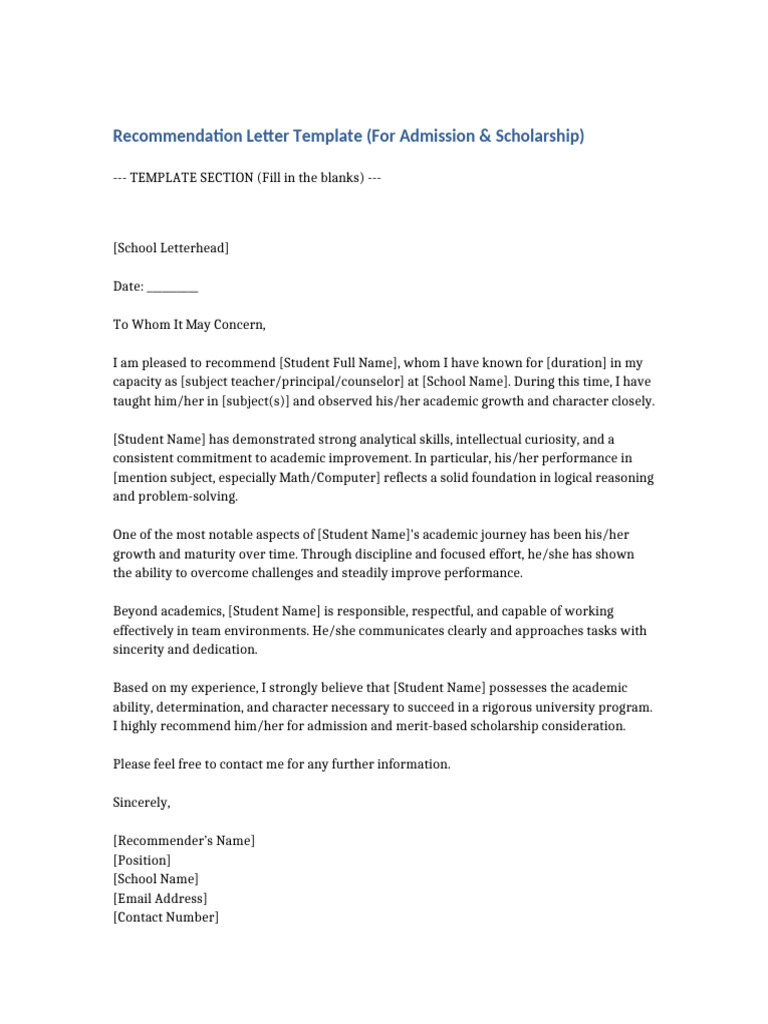 Recommendation Letter Template and Example | PDF | Teachers | Computer ...