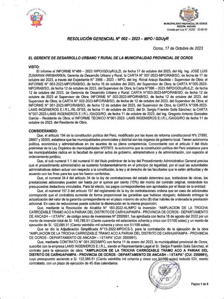 Resolucion 002 2023 MPO GDUYR | PDF | Presupuesto | Gobierno local