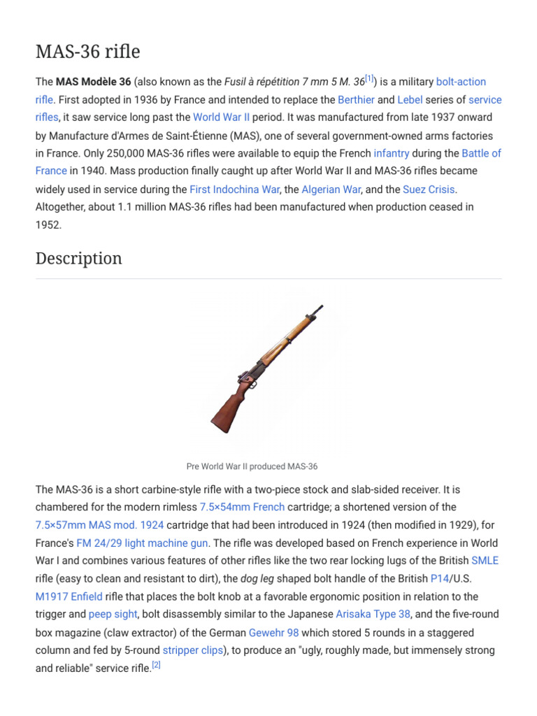 MAS-36 Rifle - Wikipedia | PDF | Firearms | Projectile Weapons