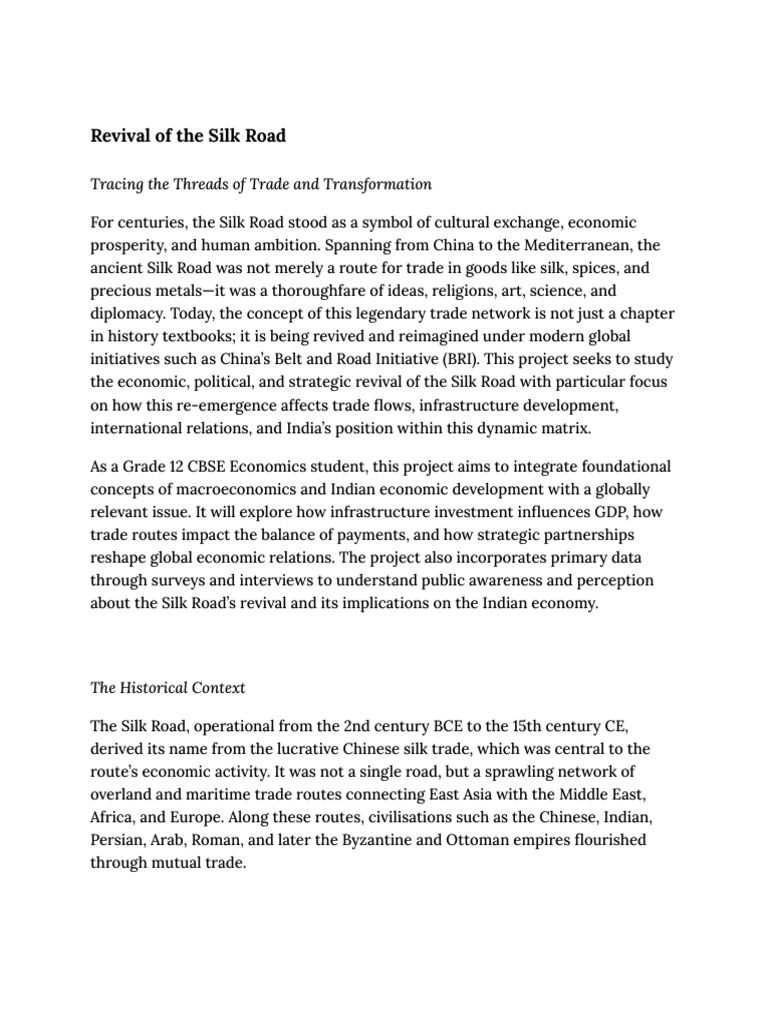 Grade 12 Economics Project | PDF | Silk Road | Trade