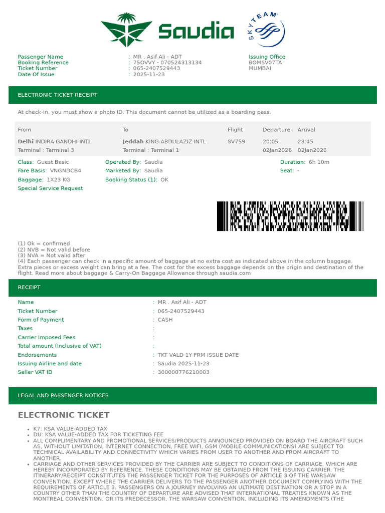 Electronic Receipt 065-2407529443 Asif Ali-1 | PDF