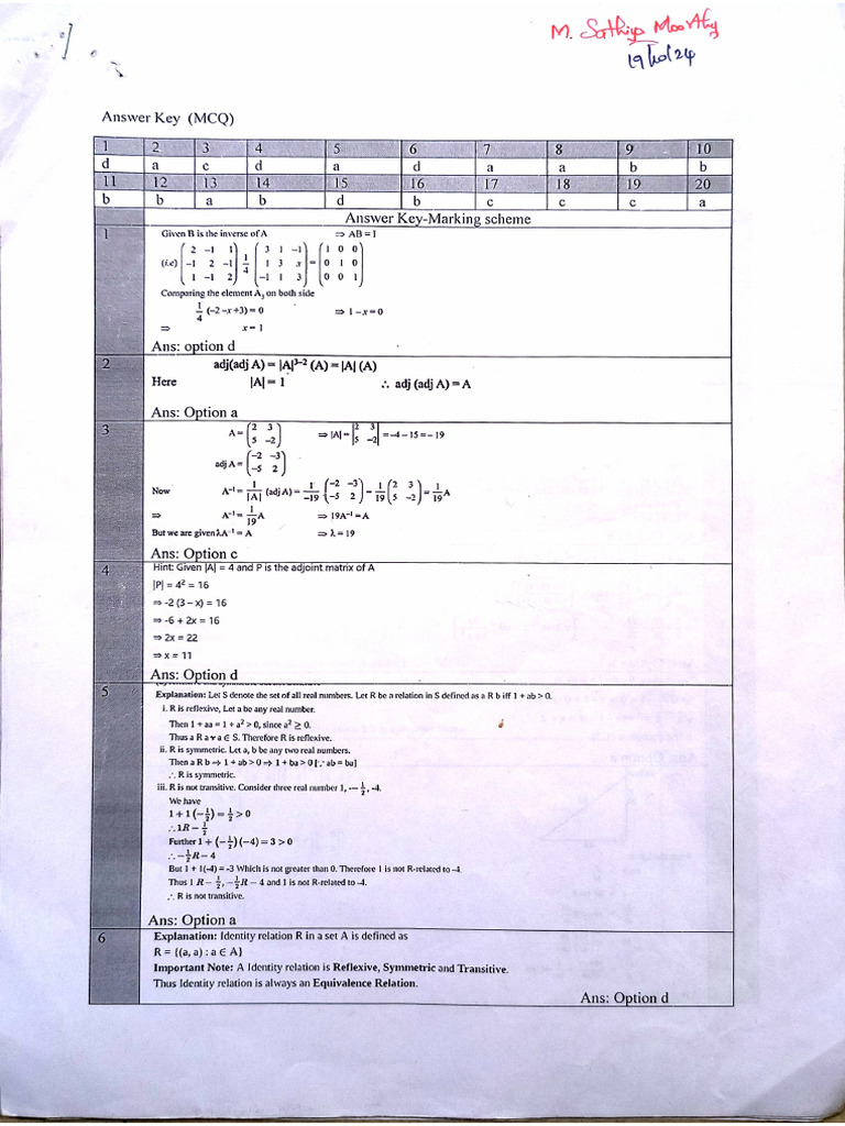 Previous Year Split 2 Answer Key | PDF
