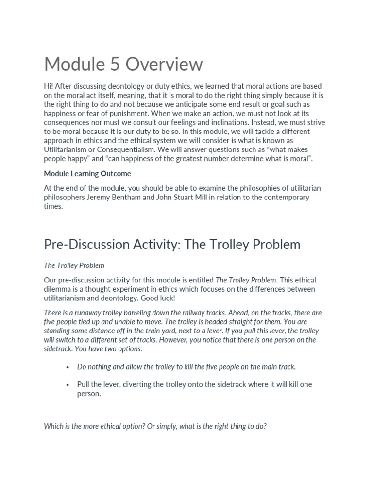 Ethics - Final - Module+6+Utilitarianism | PDF | Hedonism | Utilitarianism