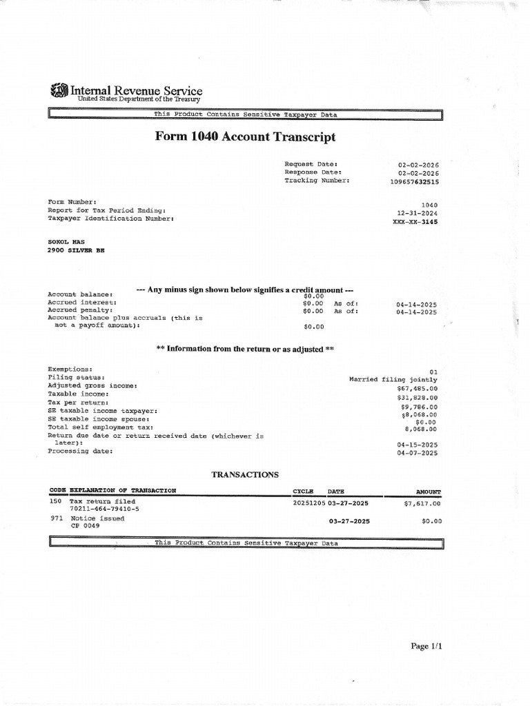 1040 Account Transcript | PDF