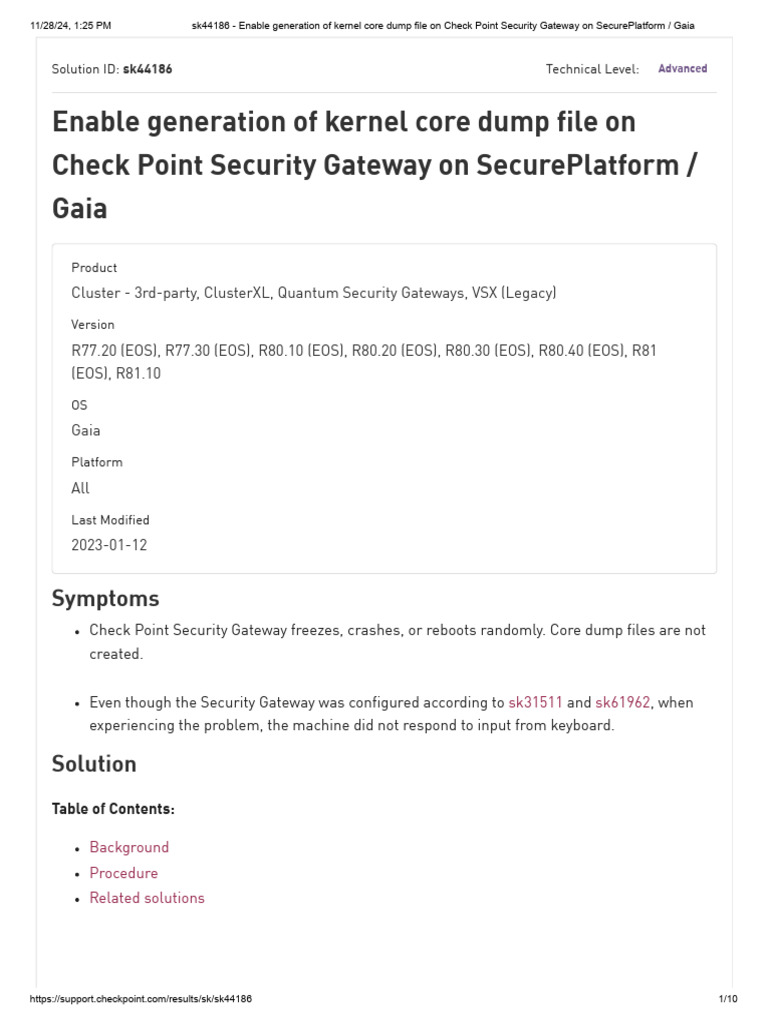 Sk44186 - Enable Generation of Kernel Core Dump File On Check Point ...