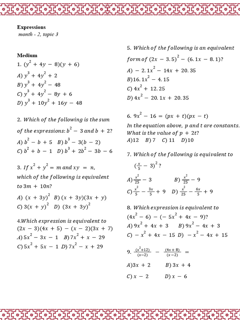 (PSAT) Expressions Classwork Medium | PDF | Chess Theory | Chess