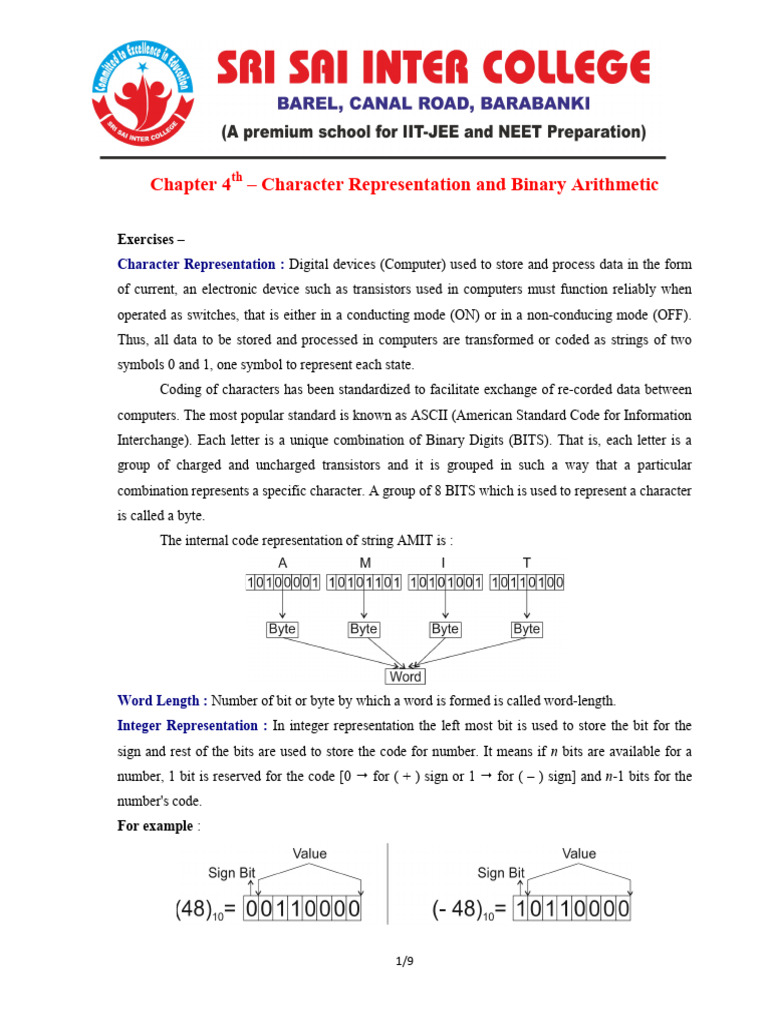 Chapter 4-Character Representation and Binary Arithmetic | PDF | Binary ...