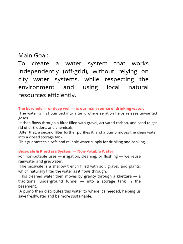 Main Goal to Create a Water System That Works Independently (Off-grid ...