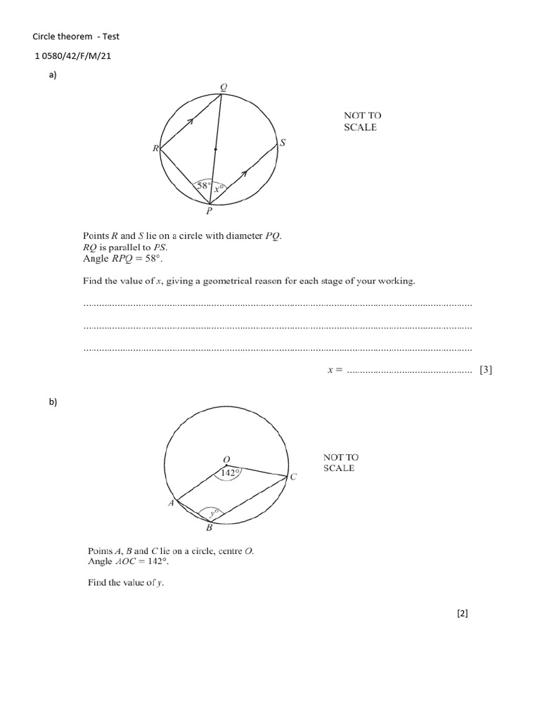 Circle Theorem Test - 25, 26 | PDF
