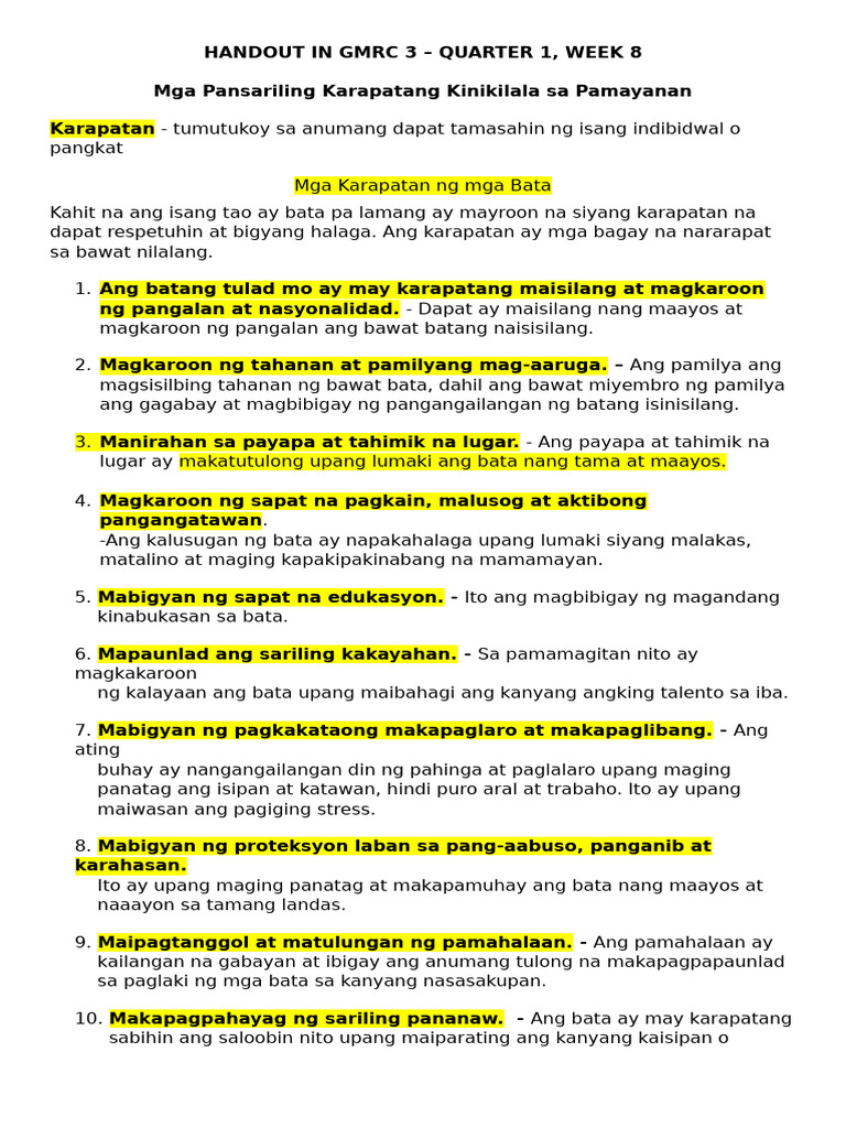 Handout in GMRC 3 | PDF