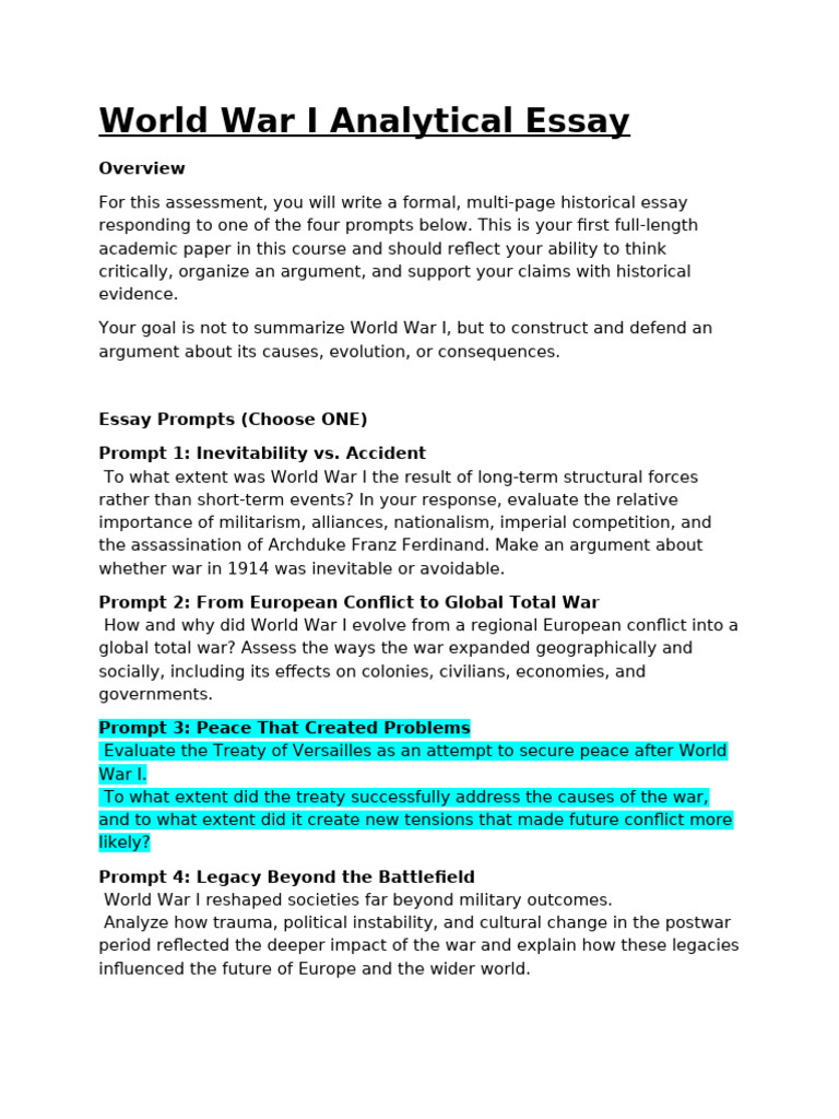 World War I Analytical Essay | PDF | Essays | Paragraph