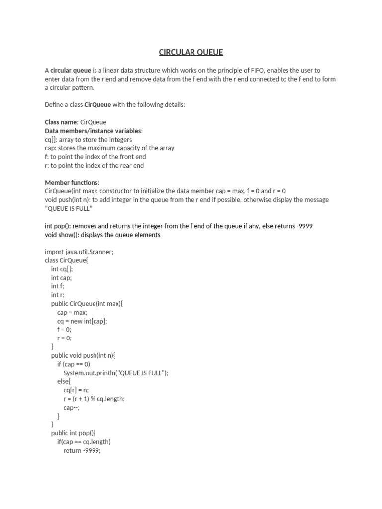 Circular Queue | PDF | Queue (Abstract Data Type) | Integer (Computer ...