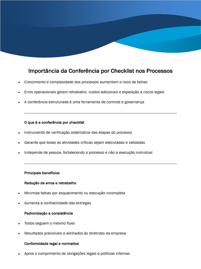 Relevância Da Conferência Por Checklist Para a Conformidade Dos ...