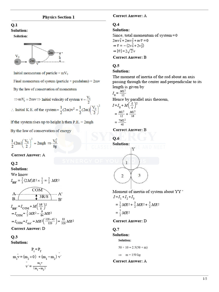 Sol Phy Xi Jee Champions 2027 Test No. 9 Dated 20-01-2026 | PDF ...