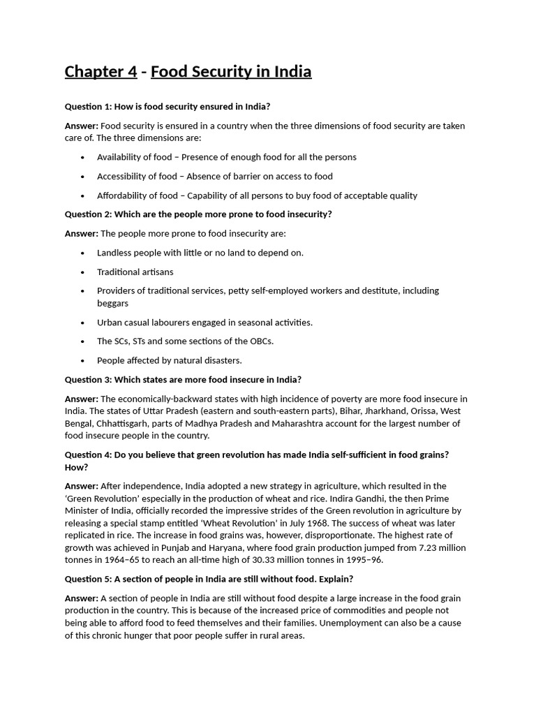 CHP 4 Food Security in India | PDF | Famine | Economies