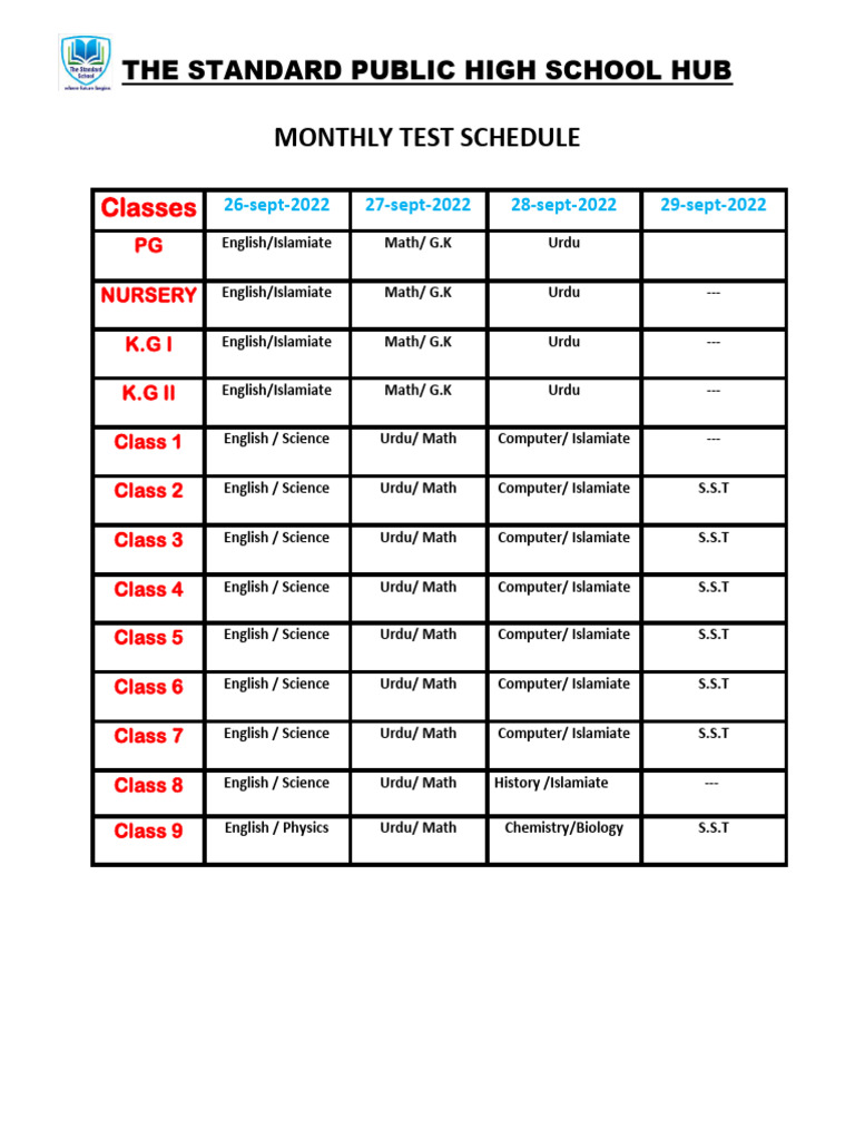 Modified Monthly Test Schedule | PDF