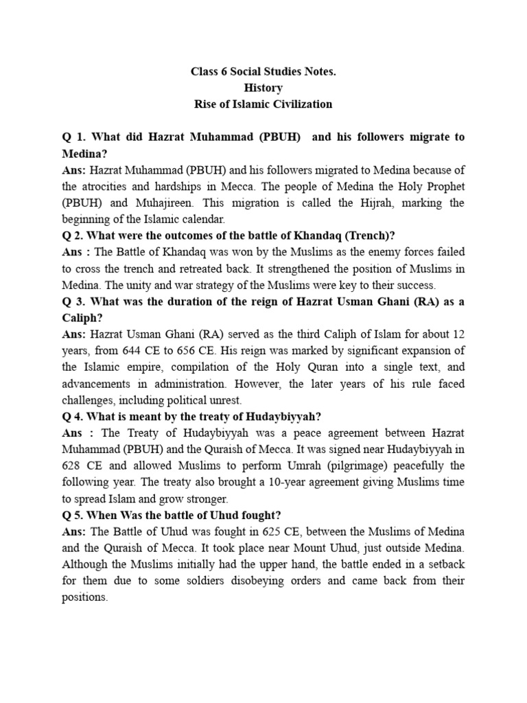 Class 6 Social Studies Notes | PDF | Medina | Muhammad