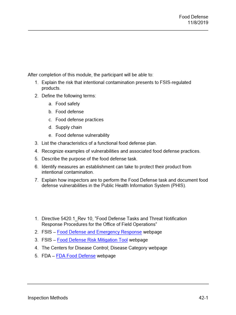 Metodologia para Defensa - FSIS | PDF | Food Safety | United States ...