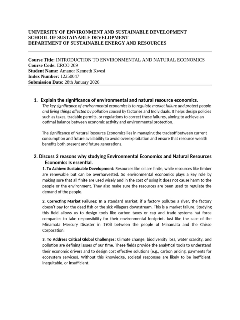 Introduction to environment and natual economics assignment 2 | PDF ...