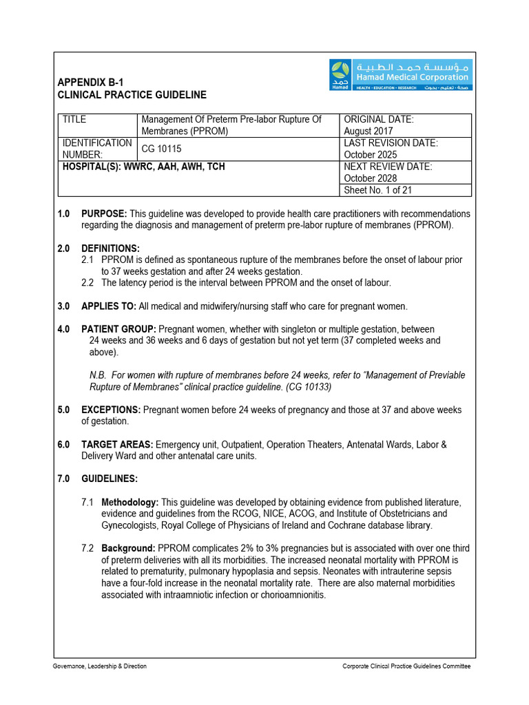 CG 10115 Management of Preterm Prelabor Rupture of Membranes (PPROM ...