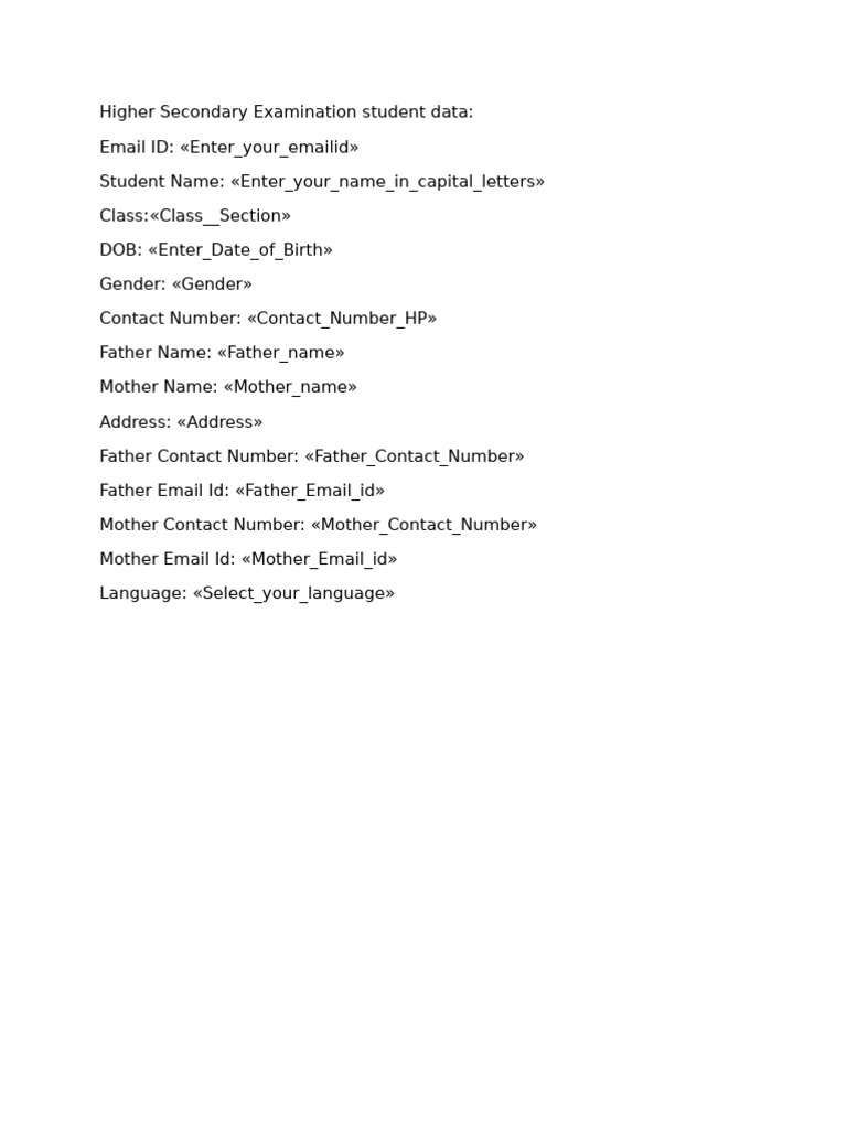 Higher Secondary Examination Student Data Form | PDF