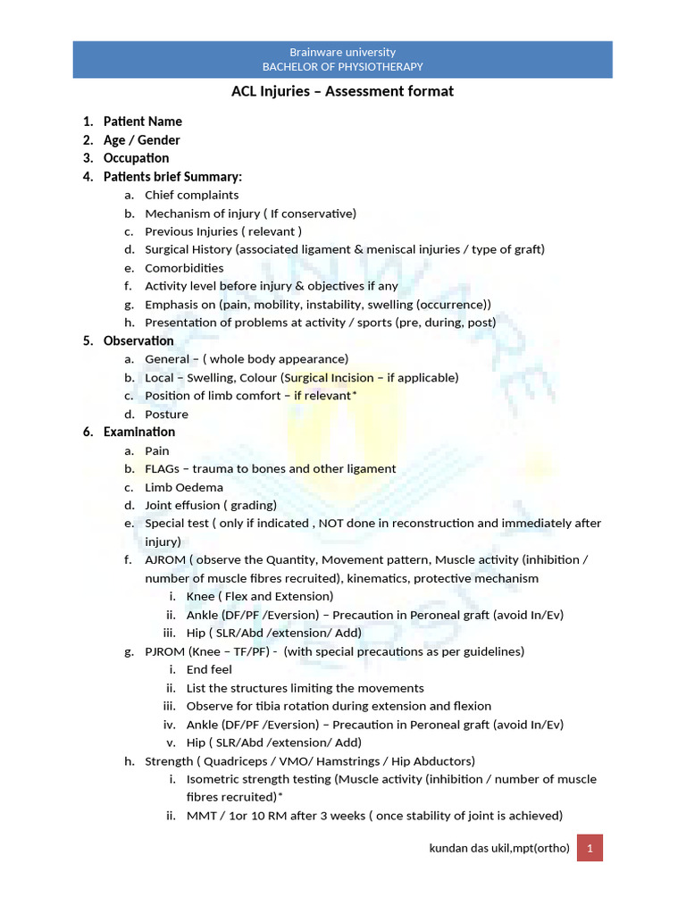 ACL Evaluation Format Including Reasoning Form and Progress Notes | PDF ...