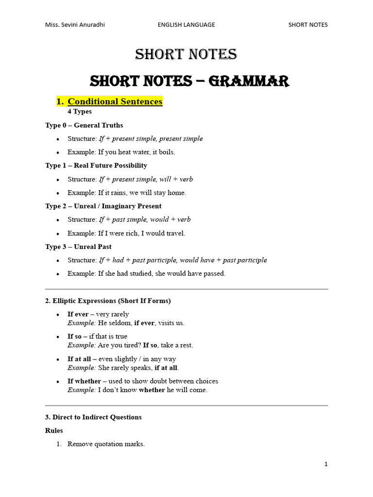 Short Notes | PDF | Verb | Semantics