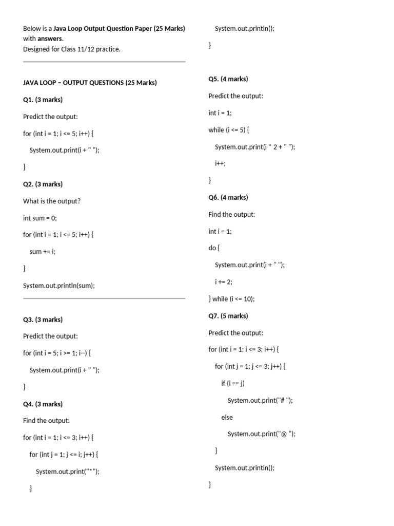 Below Is A Java Loop Output Question Paper 27th NOV 2025 | PDF | String ...