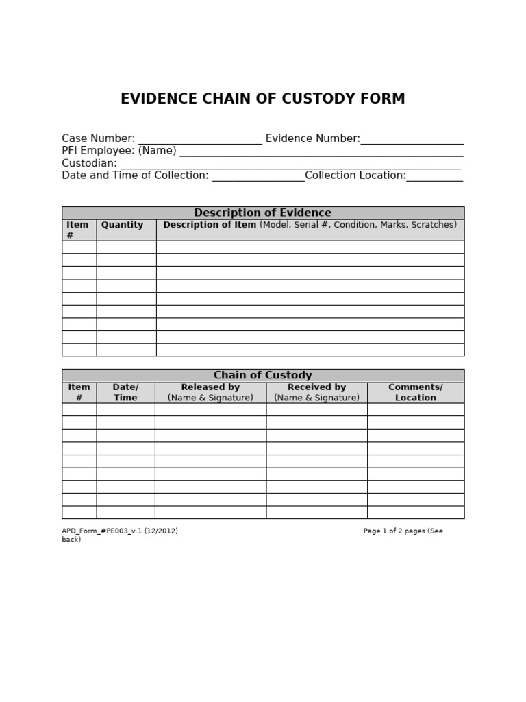 Sample Chain of Custody Form | PDF