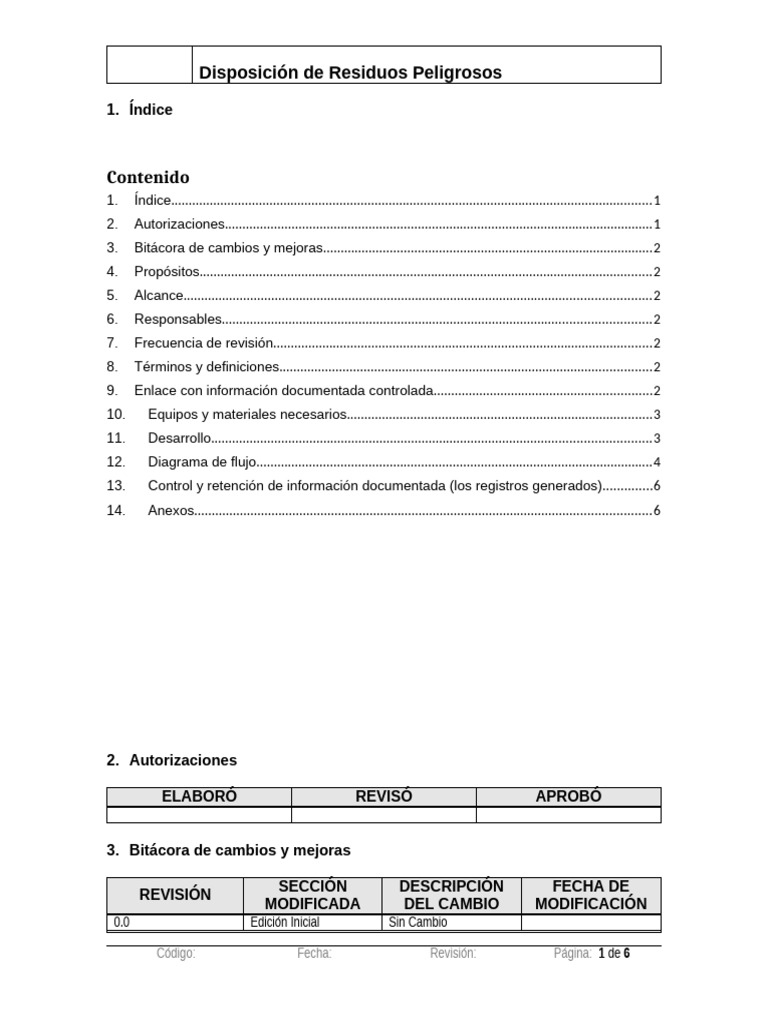 Procedimiento Disposición de Residuos Peligrosos | PDF | Residuos ...