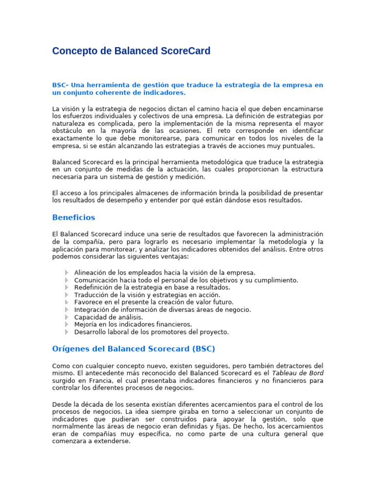 Concepto de Balanced ScoreCard | PDF | Business | Economias