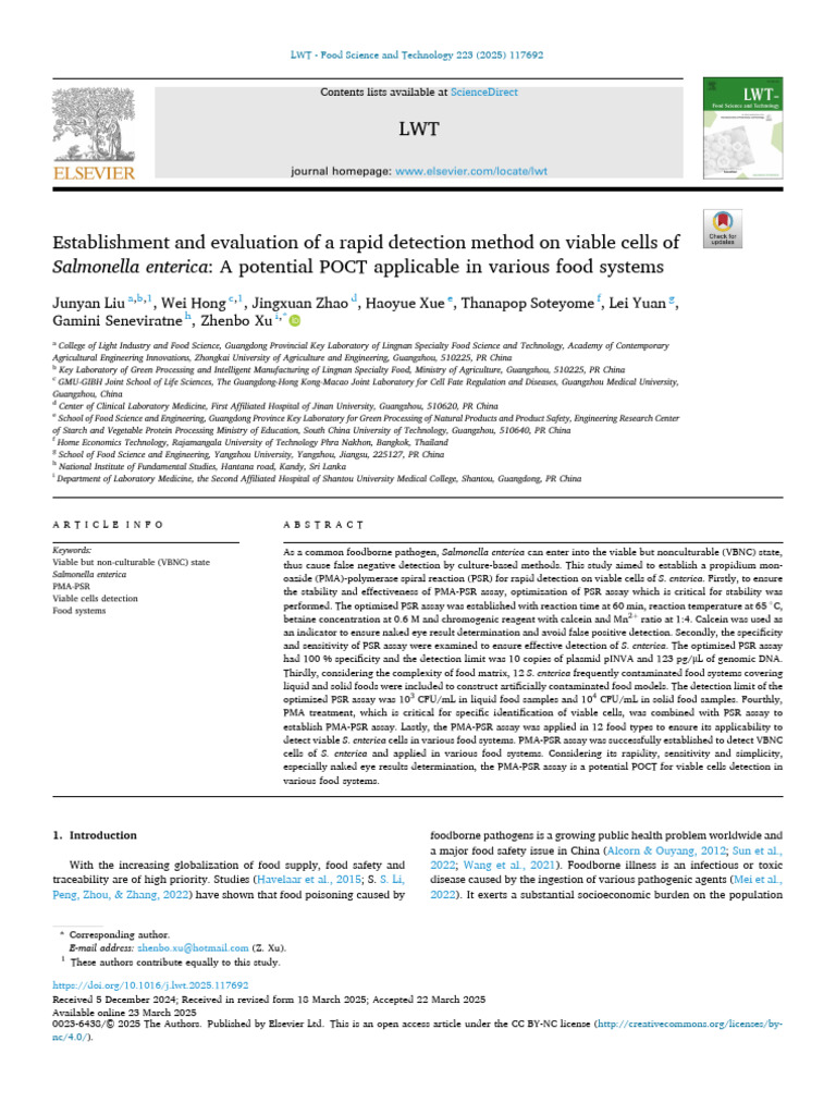 Establishment and Evaluation of A Rapid Detection Method On Viable ...