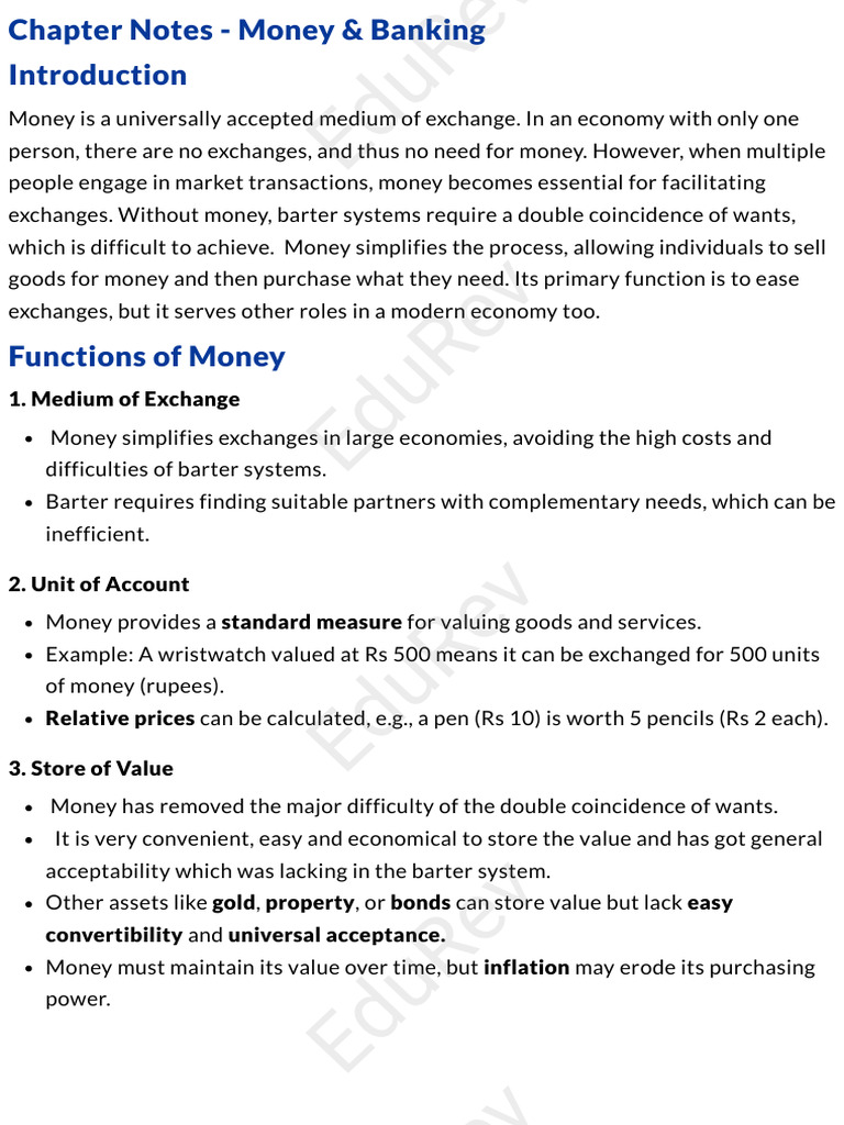 EduRev - Chapter Notes - Money & Banking | PDF | Money | Money Supply