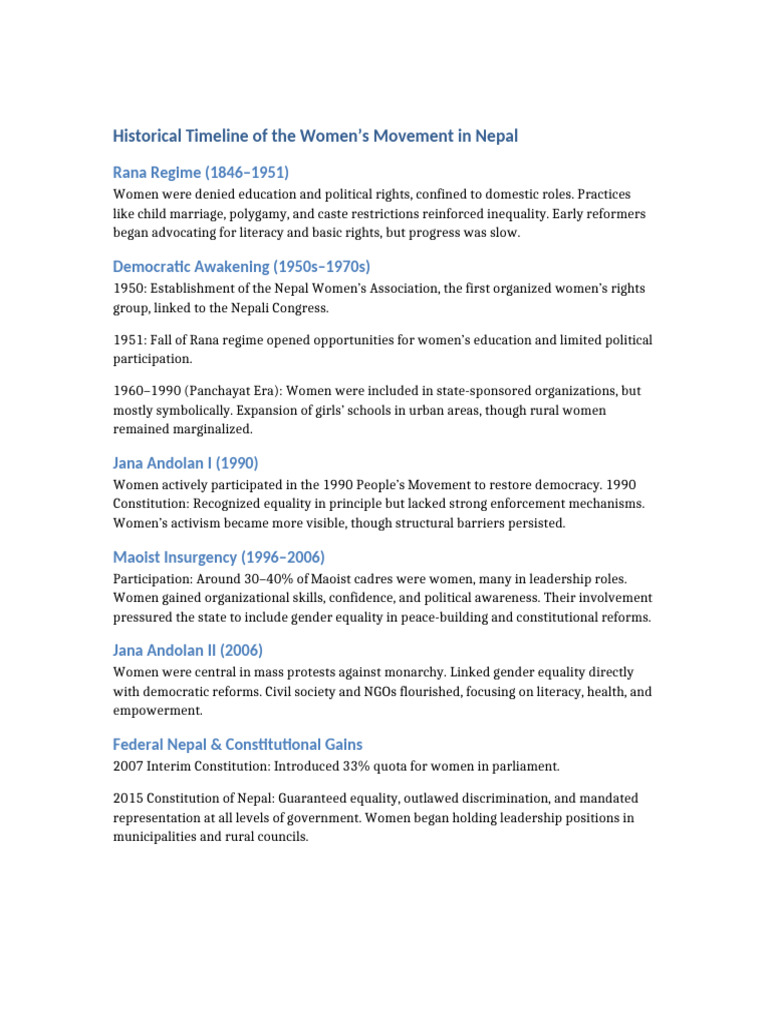 Womens Movement Timeline Nepal | PDF