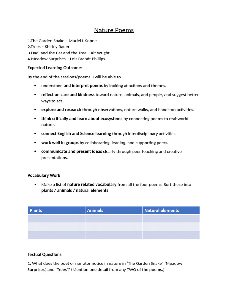Notebook Work Nature Poems | PDF